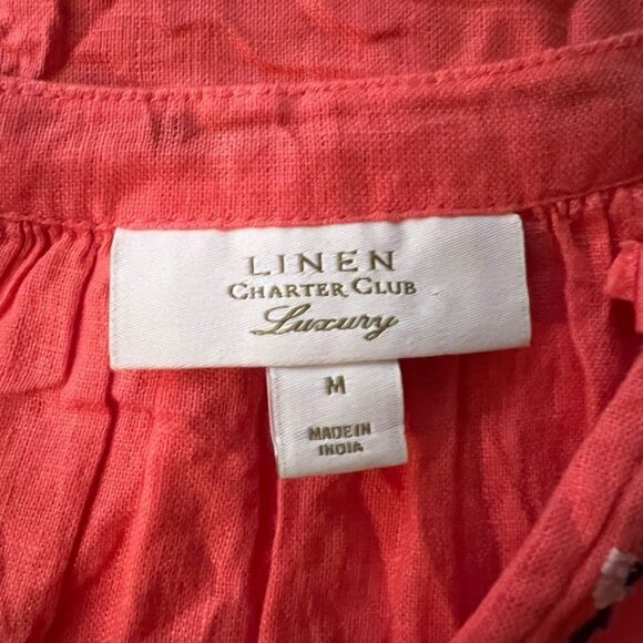 Charter club 100% linen embroidered blouse - Picture 3 of 9